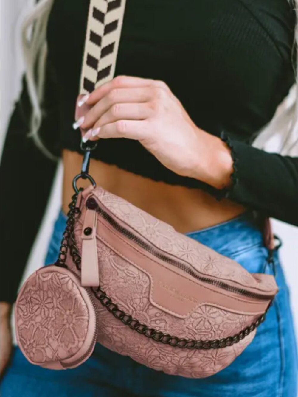 Colorblock Strap Chain Shoulder Bag With Coin Purse
